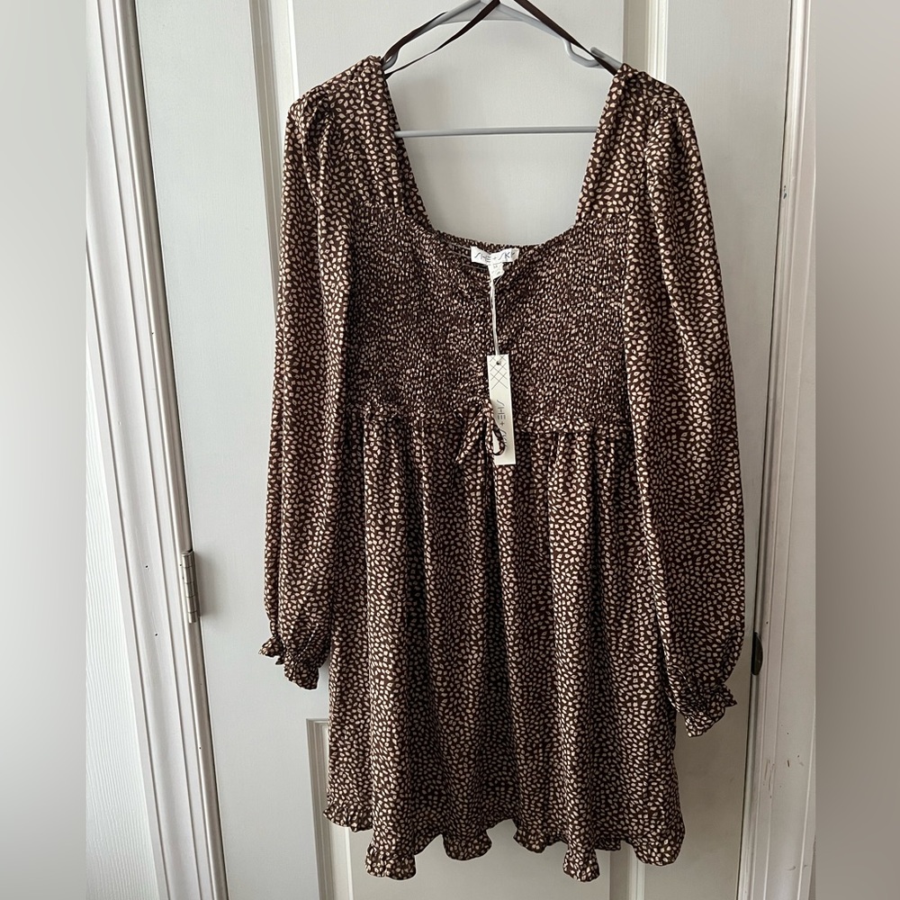 SHE + SKY LONG SLEEVE BROWN DRESS